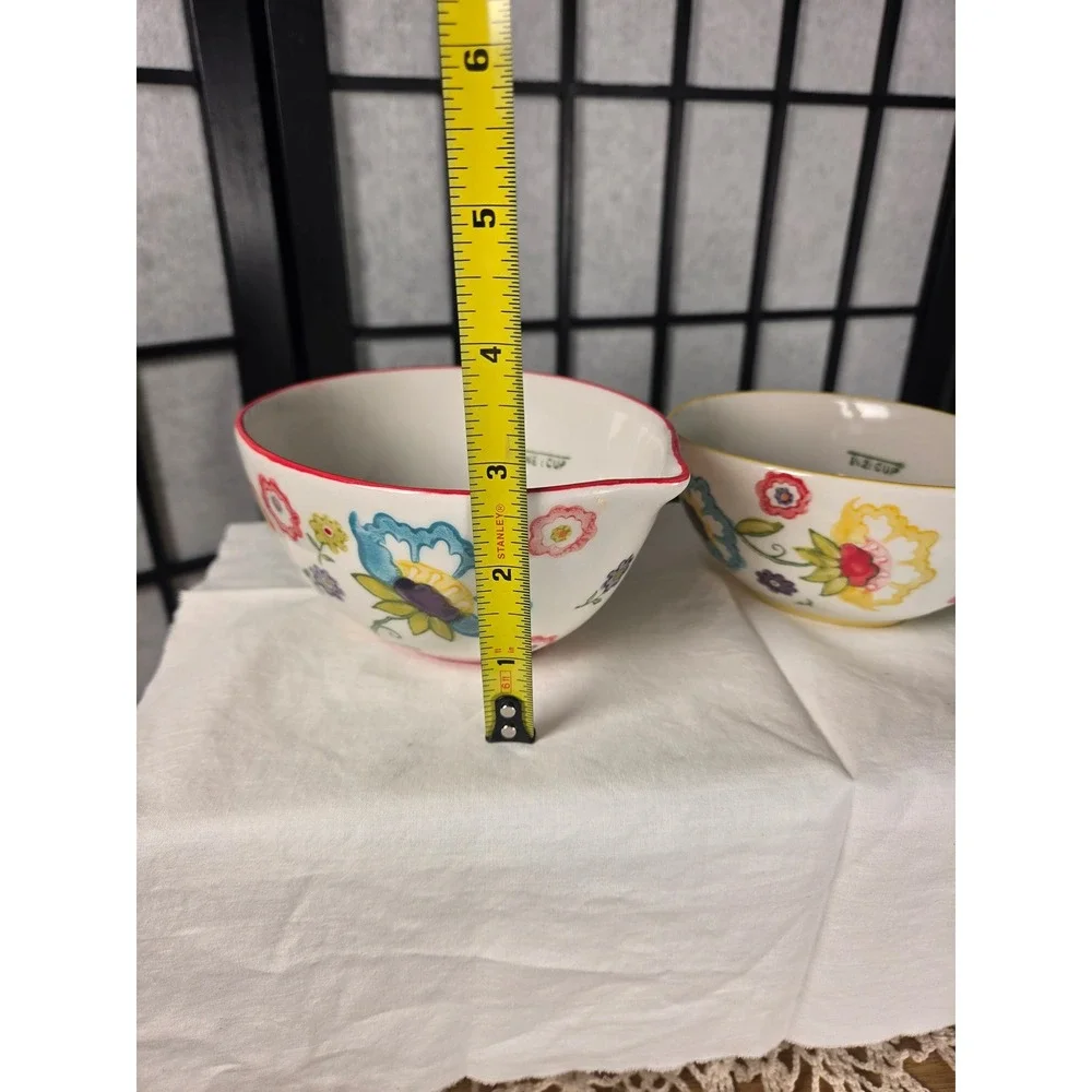 Pier 1 Imports Floral Hand Painted Stoneware Measuring Prep Bowls Set of 3